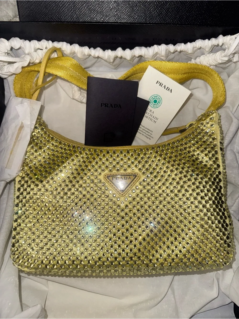 Prada satin re-edition 2000 yellow bag
